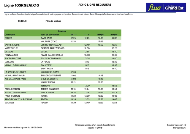 Fiche horaire 10
