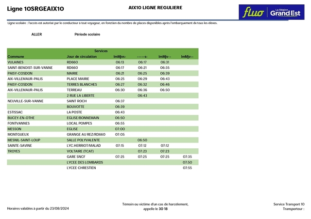 Horaires car 10.2